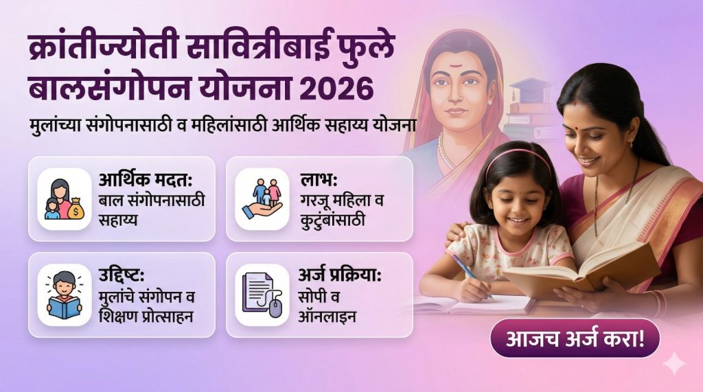 क्रांतीज्योती सावित्रीबाई फुले बालसंगोपन योजना 2026 – पात्रता, लाभ, ऑनलाइन अर्ज प्रक्रिया व संपूर्ण माहिती