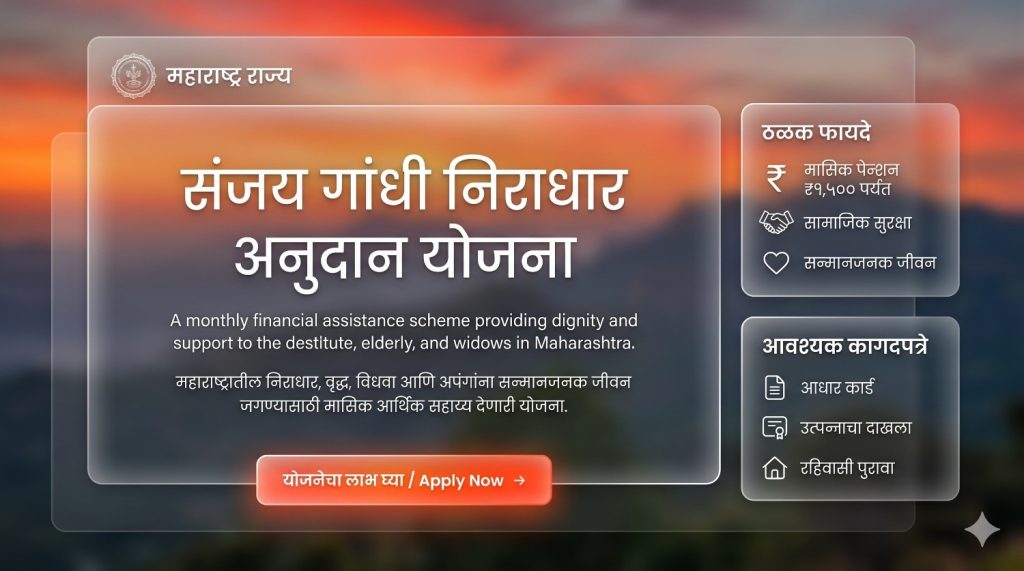 संजय गांधी निराधार अनुदान योजना 2026: अर्ज प्रक्रिया, पात्रता, कागदपत्रे आणि संपूर्ण माहिती.